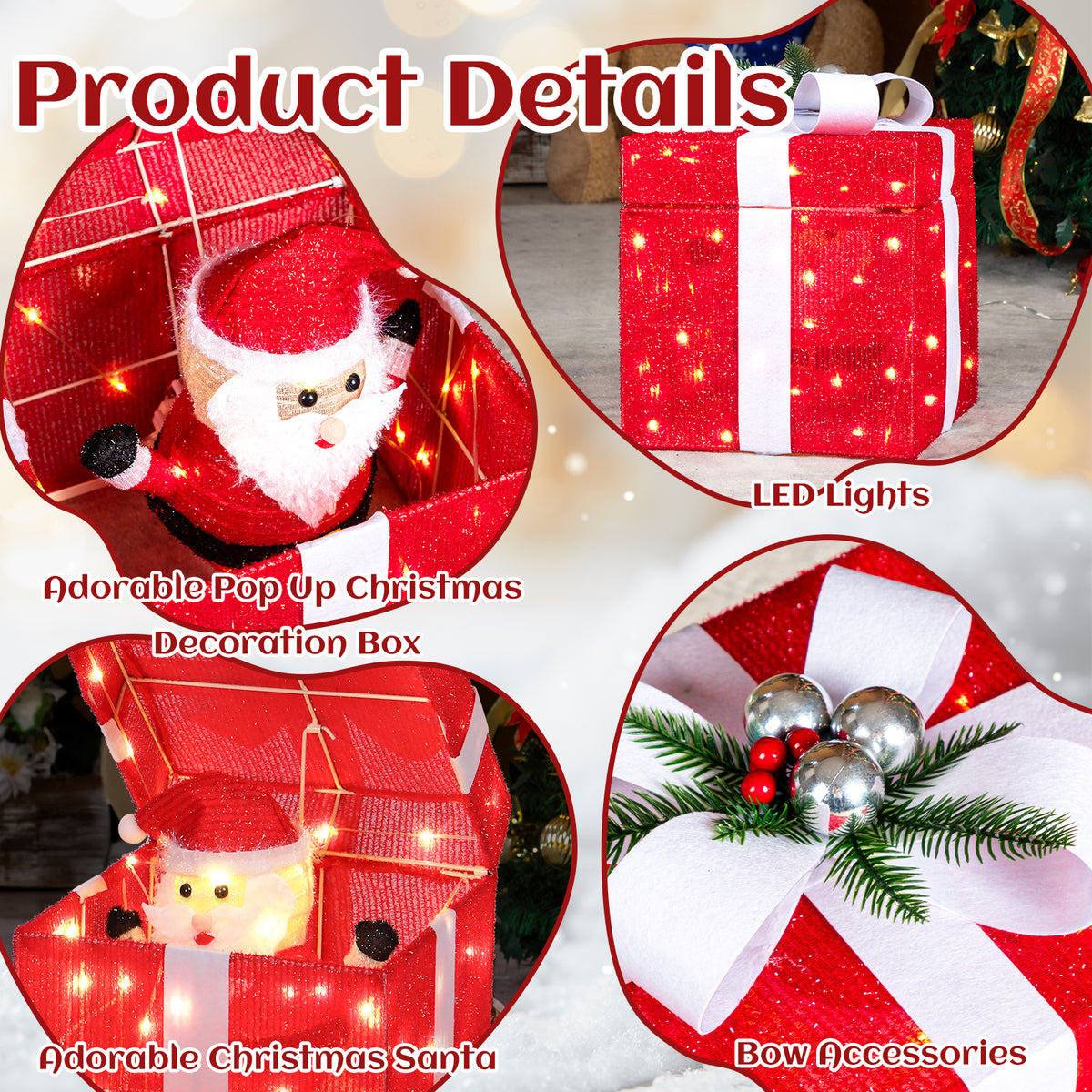 Zimtown LED Christmas Ornament Decor,Lighted Outdoor Holiday Gift Box,Opens and Closes Automatically for Indoor Outdoor Holiday,Red