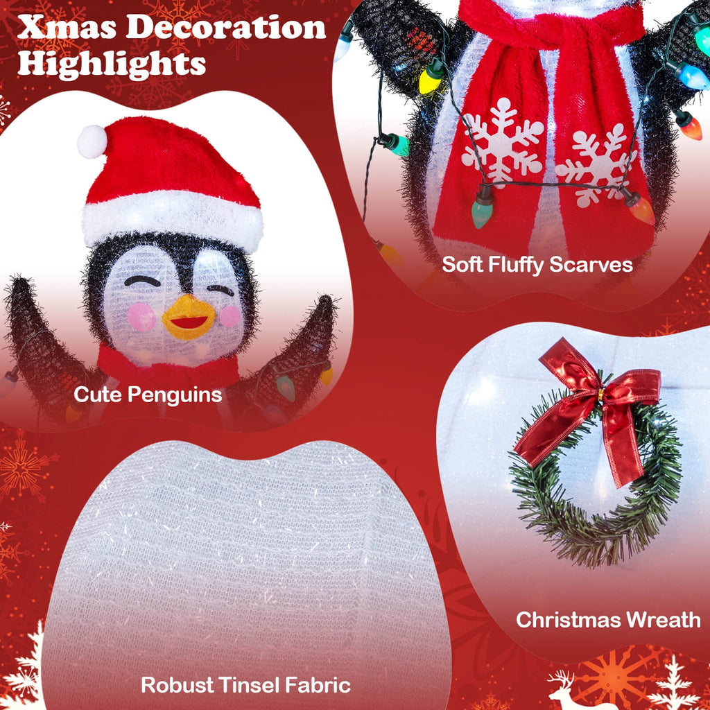 Costway Lighted Christmas Decoration Penguins Igloo 170 White LED Lights for Home Lawn