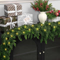 9ft Artificial Cedar Garland with Lights, Norfolk Pine Christmas Garland for Holiday Winter Mantle, Wall, Fireplace, Staircase Indoor Outdoor Decor