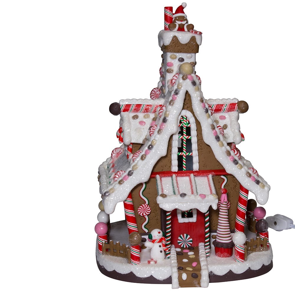 Kurt Adler Lighted Christmas Clay Gingerbread House Decoration, 12"