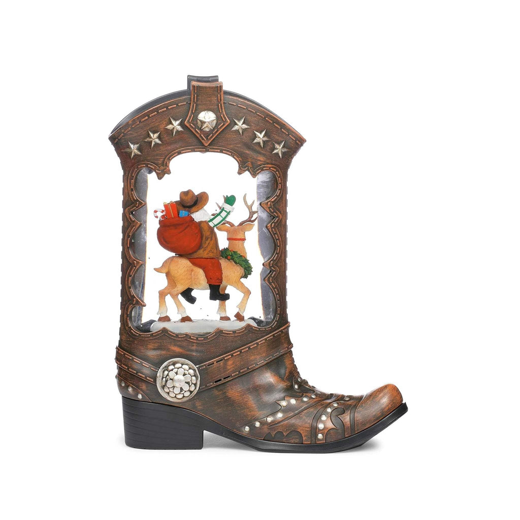Roman 10 Inch H Lighted Swirl Boot Santa Riding Deer, Christmas Decoration