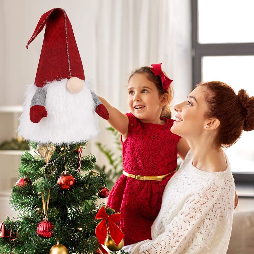D-FantiX Gnome Christmas Tree Topper, Large Swedish Tomte Gnome Christmas Ornaments Santa Gnomes Plush Scandinavian Christmas Decorations Holiday Home Décor