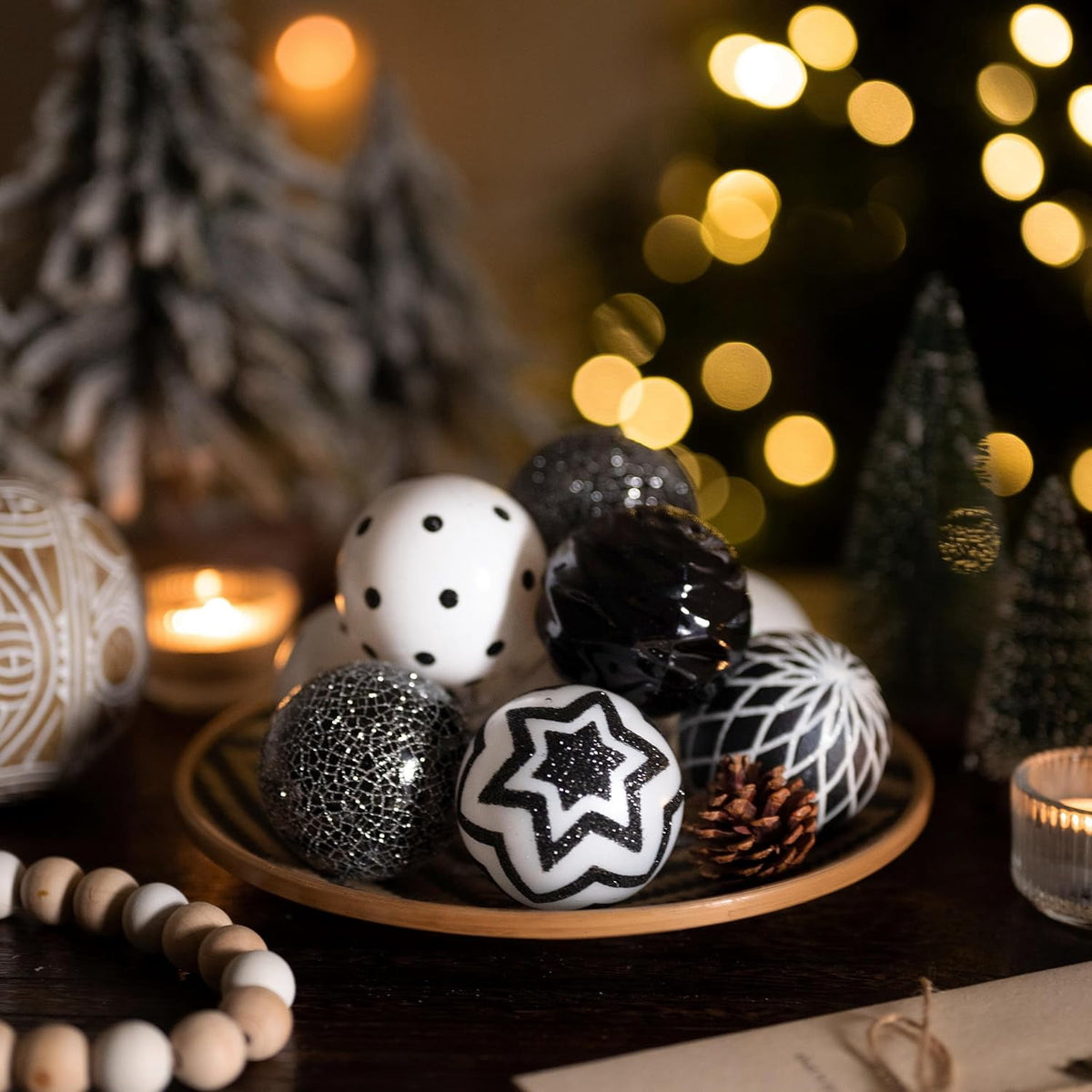 Valery Madelyn Christmas Ornaments Tree Decorations Indoor, 30ct 2.36 Inch Shatterproof Black and White Party Decorative Hanging Ornaments Set for Xmas Holiday Decor