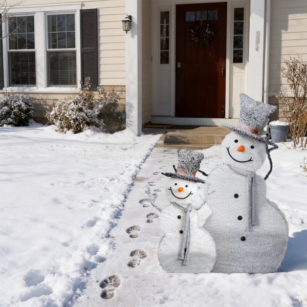 2-Pack Lighted Snowman Christmas Decorations, 80 Warm White LEDs, Sparkling Tinsel Fabric, Collapsible for Indoor or Outdoor Use