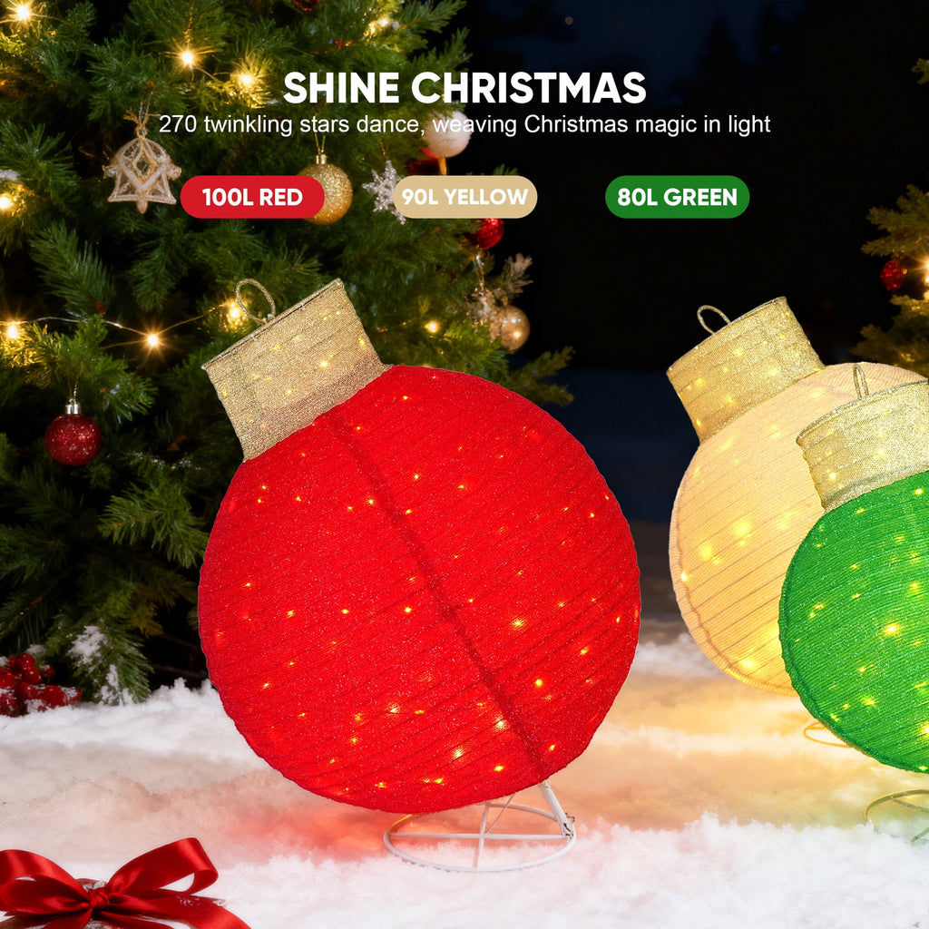 FOOWIN 3pcs Lighted Pop-Up Outdoor Christmas Ornament Set, Holiday Decoration with 270 LED Lights for Yard & Outdoor Christmas Decor
