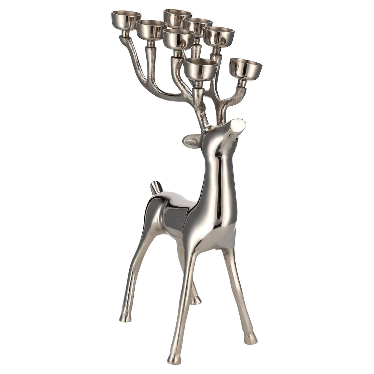  Aluminum Standing Reindeer with 8 Tealight Candle Holders Christmas Decoration, Silver, 20"
