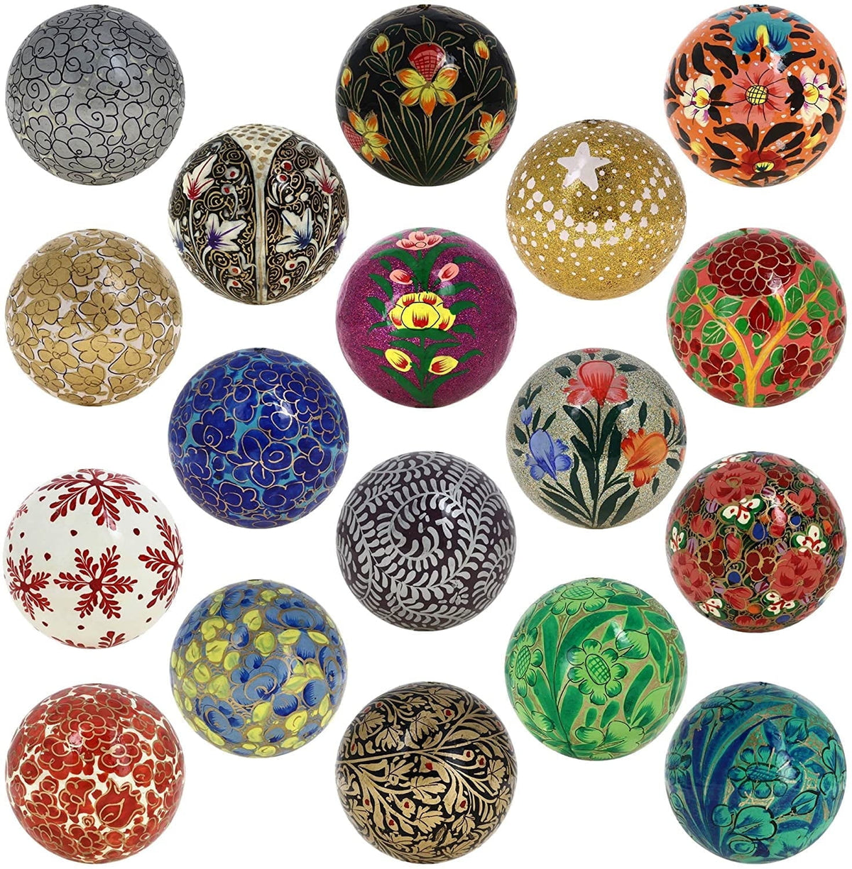 Ajuny Handmade Multicolor Paper Mache Balls Party Decoration Hanging Ornaments Decorative Christmas Home Office, 3 inches Set of 18