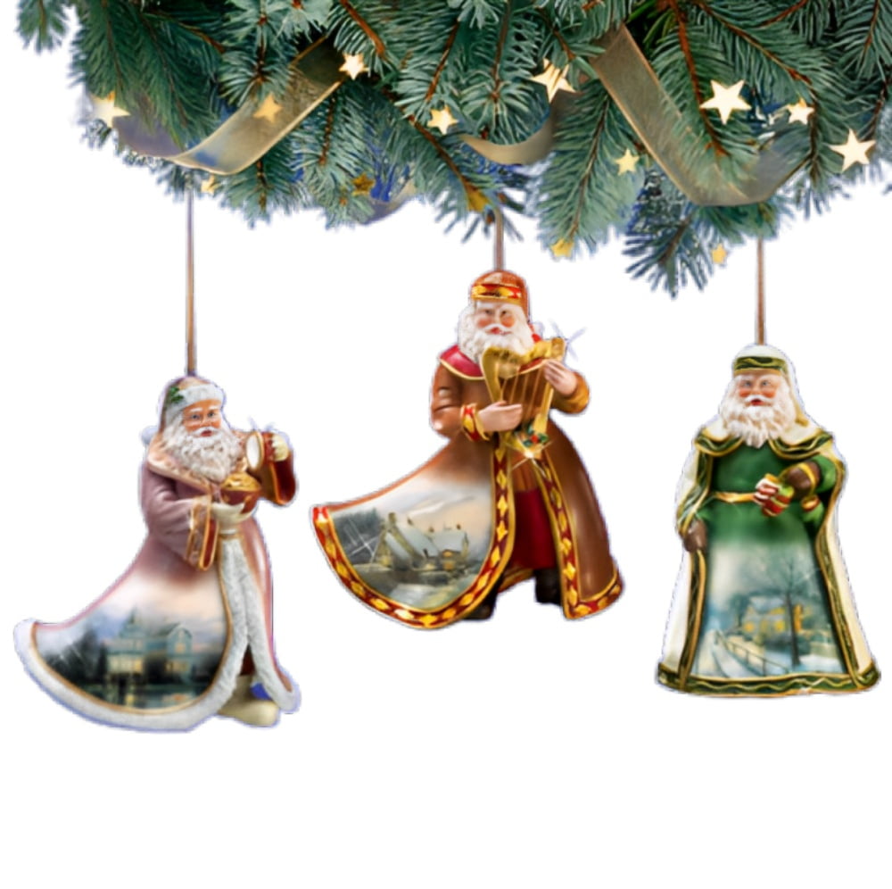 The Ashton-Drake Galleries Santas Ornament Collection Issue #28 Painter of Light Artistry Three Dimensional Elegance with Elaborate Detailing Christmas Decoration Set of 3 by Thomas Kinkade 12-inches