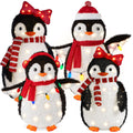  4-Piece Lighted 3ft Pop-Up Penguin Family Outdoor Christmas Decoration w/ 300 LED Lights - Red