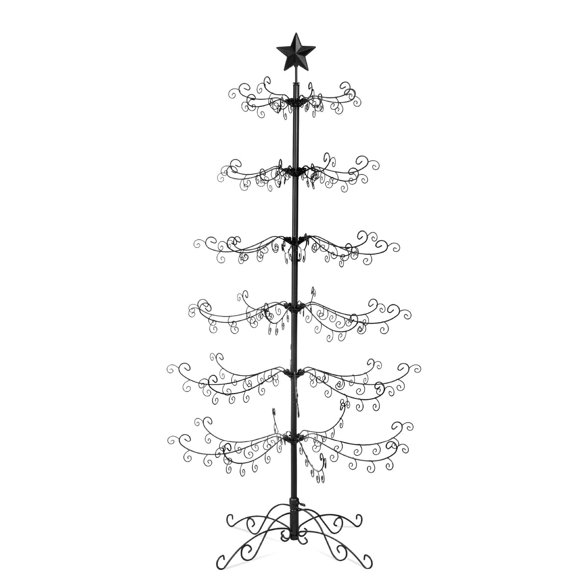  6ft Wrought Iron Ornament Display Christmas Tree w/ Easy Assembly, Stand - Black