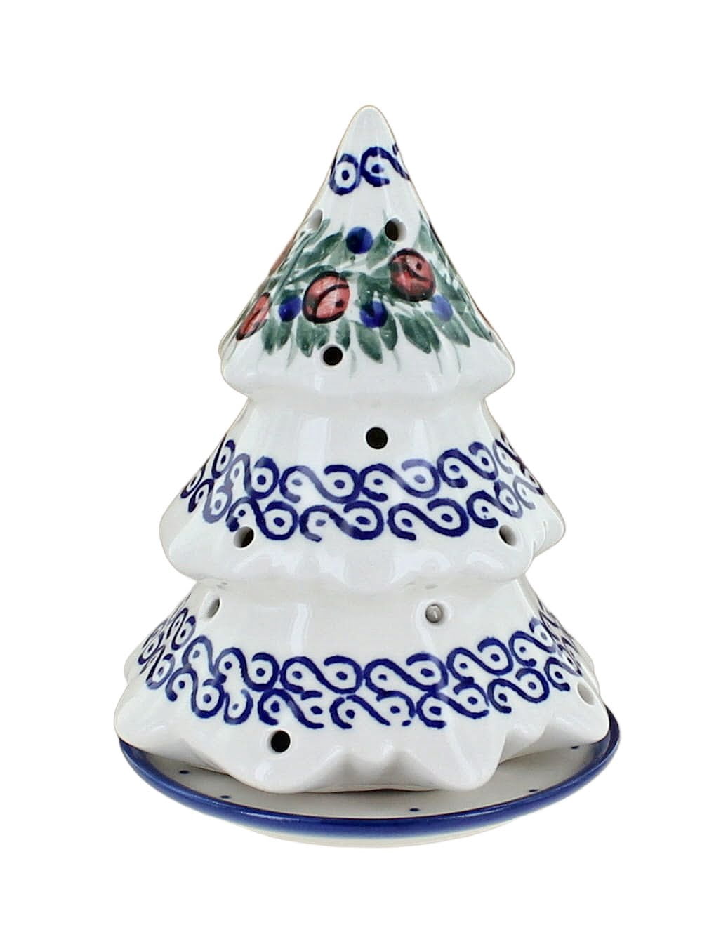 Merriva™ Blue Rose Polish Pottery Cherry Red Bouquet Christmas Tree Luminary