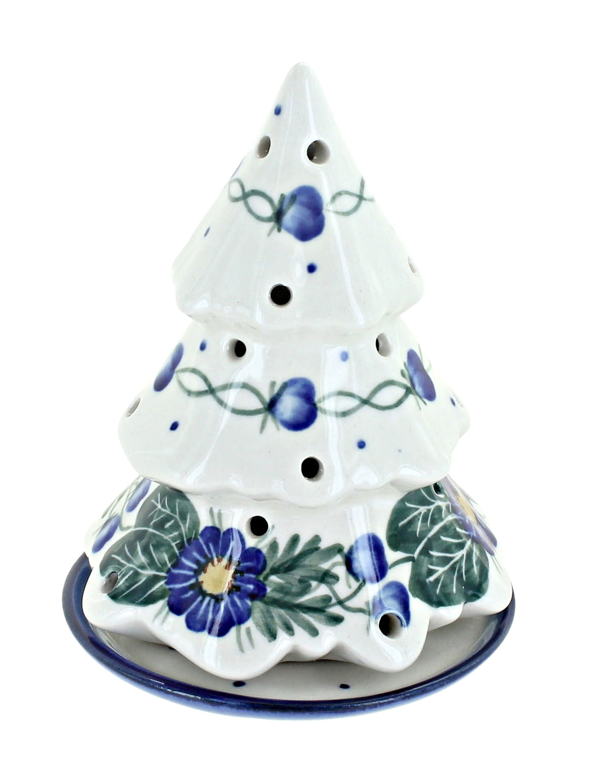 Merriva™ Blue Rose Polish Pottery Cherry Red Bouquet Christmas Tree Luminary