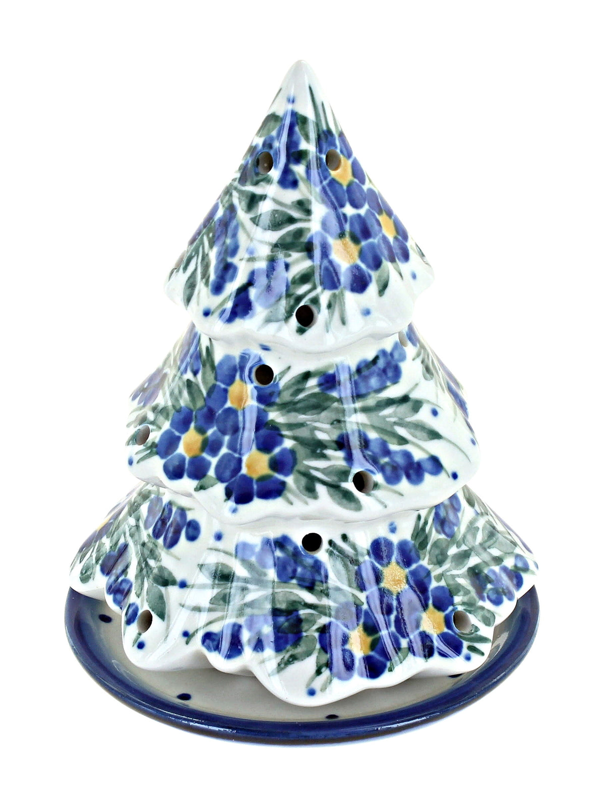 Merriva™ Blue Rose Polish Pottery Cherry Red Bouquet Christmas Tree Luminary