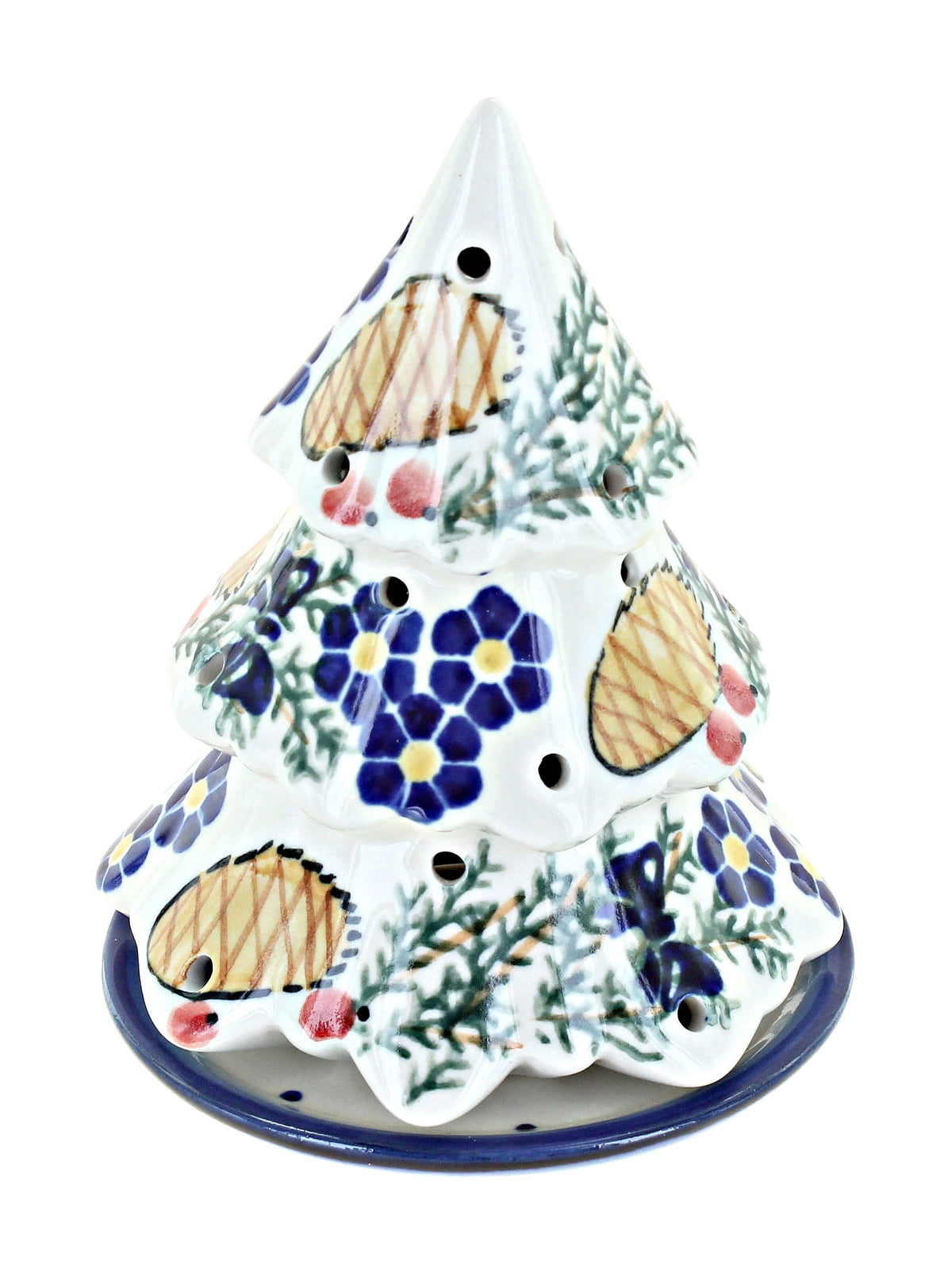 Merriva™ Blue Rose Polish Pottery Cherry Red Bouquet Christmas Tree Luminary