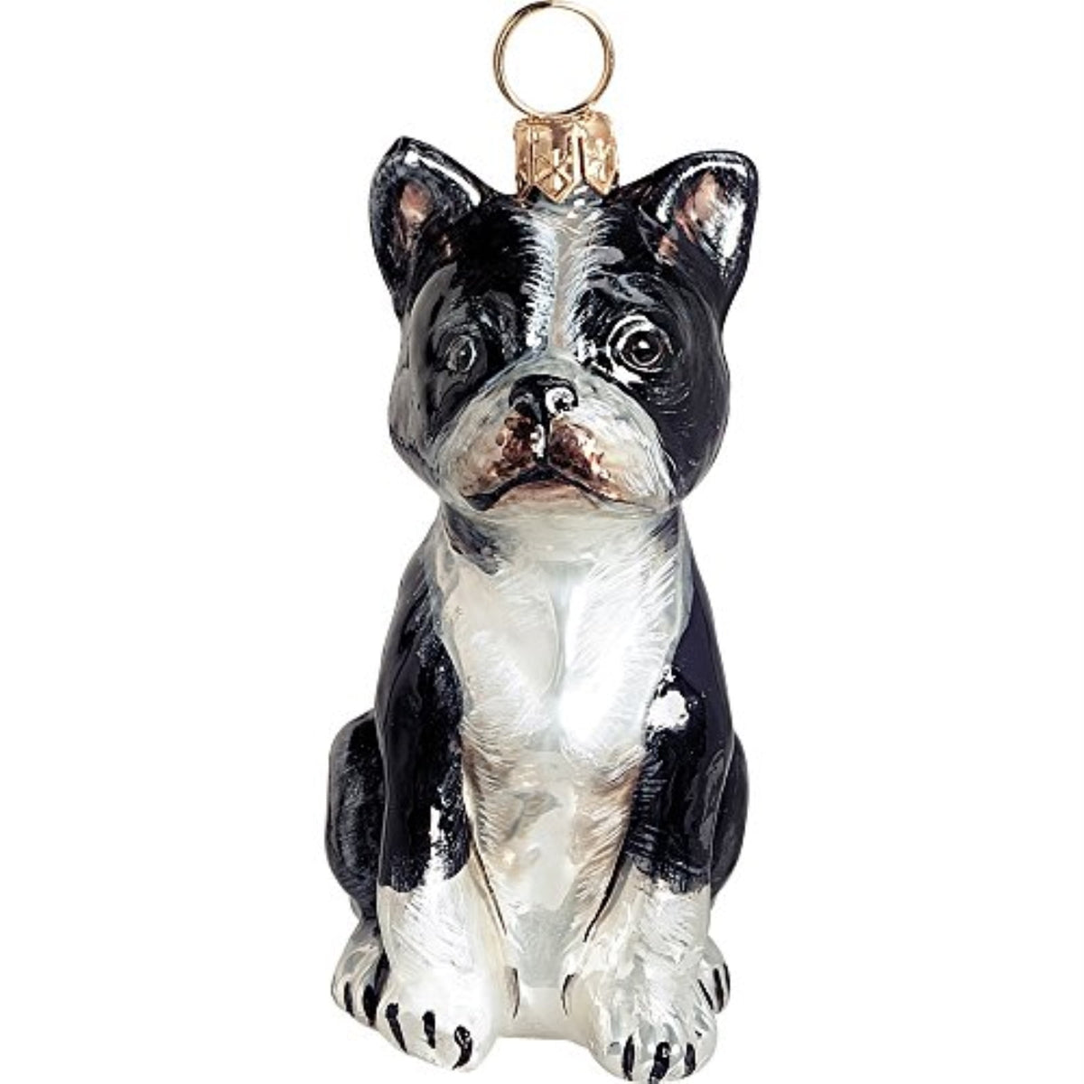 Boston Terrier Sitting Dog Blown Glass Polish Christmas Ornament Tree Decoration