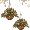 Chanana 2026New Pre-Lit Artificial Christmas Hanging Basket, Outdoor Decoration with Pine Red Berries Pinecones, Festive Planter LED Lights for Porch, Front Door, Home, Garden, Patio, Lawn (2PC)