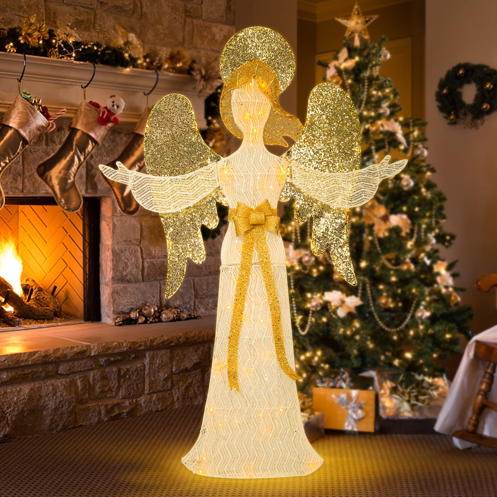 Christmas Angel Tinsel Outdoor Lighted Holiday Display�?Lighted Angle Decoration,Pre-lit Light Up With Warm LED Light,Embracing Angels,Plug-in,Christmas Decoration for Indoor Outdoor