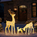 Christmas Decoration for Outdoor, Golden Lighted Christmas Deer Reindeer Family Set, 3 PCS Christmas Ornament with 280 Warm Lights, for Yard Patio Garden Party Home Decor