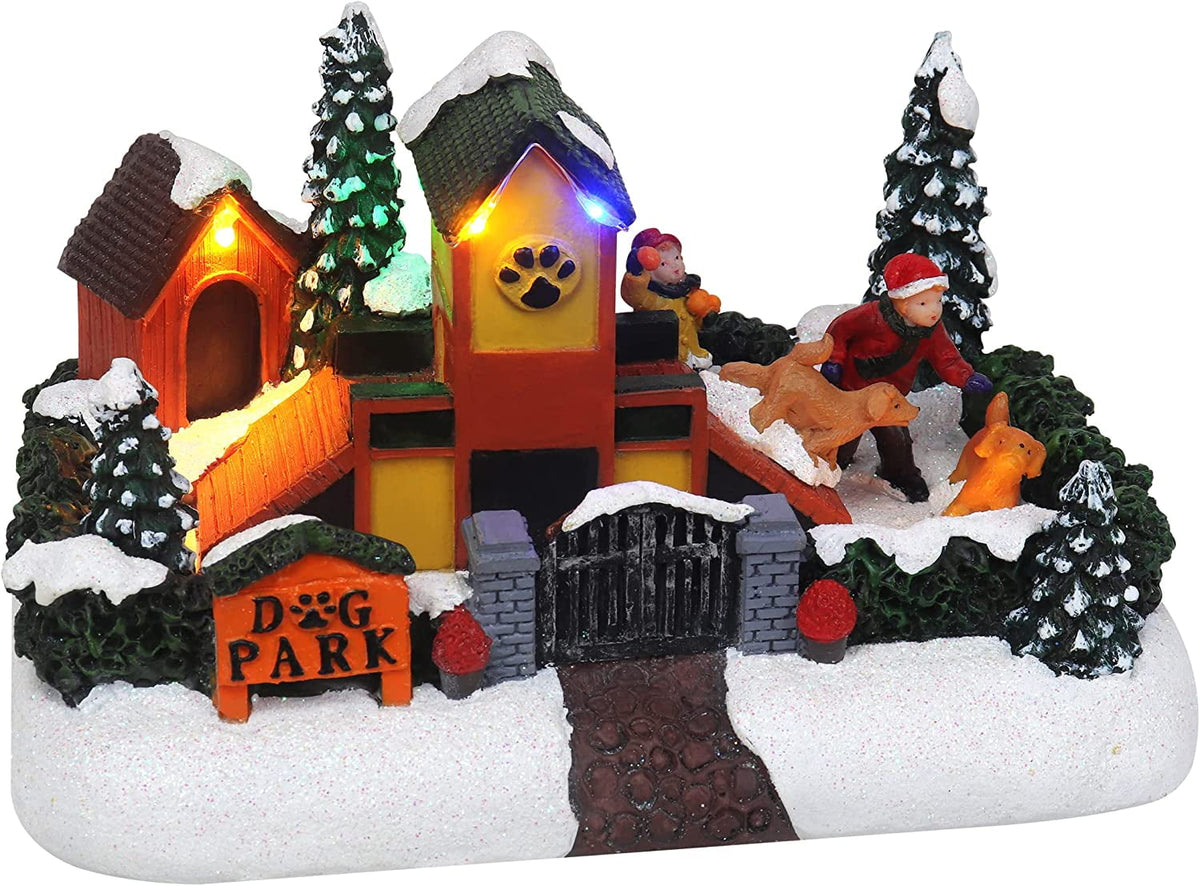 Christmas Dog Park Tabletop Display LED Lighted Christmas Village Perfect Addition to Your Christmas Indoor Decorations & Holiday Collections