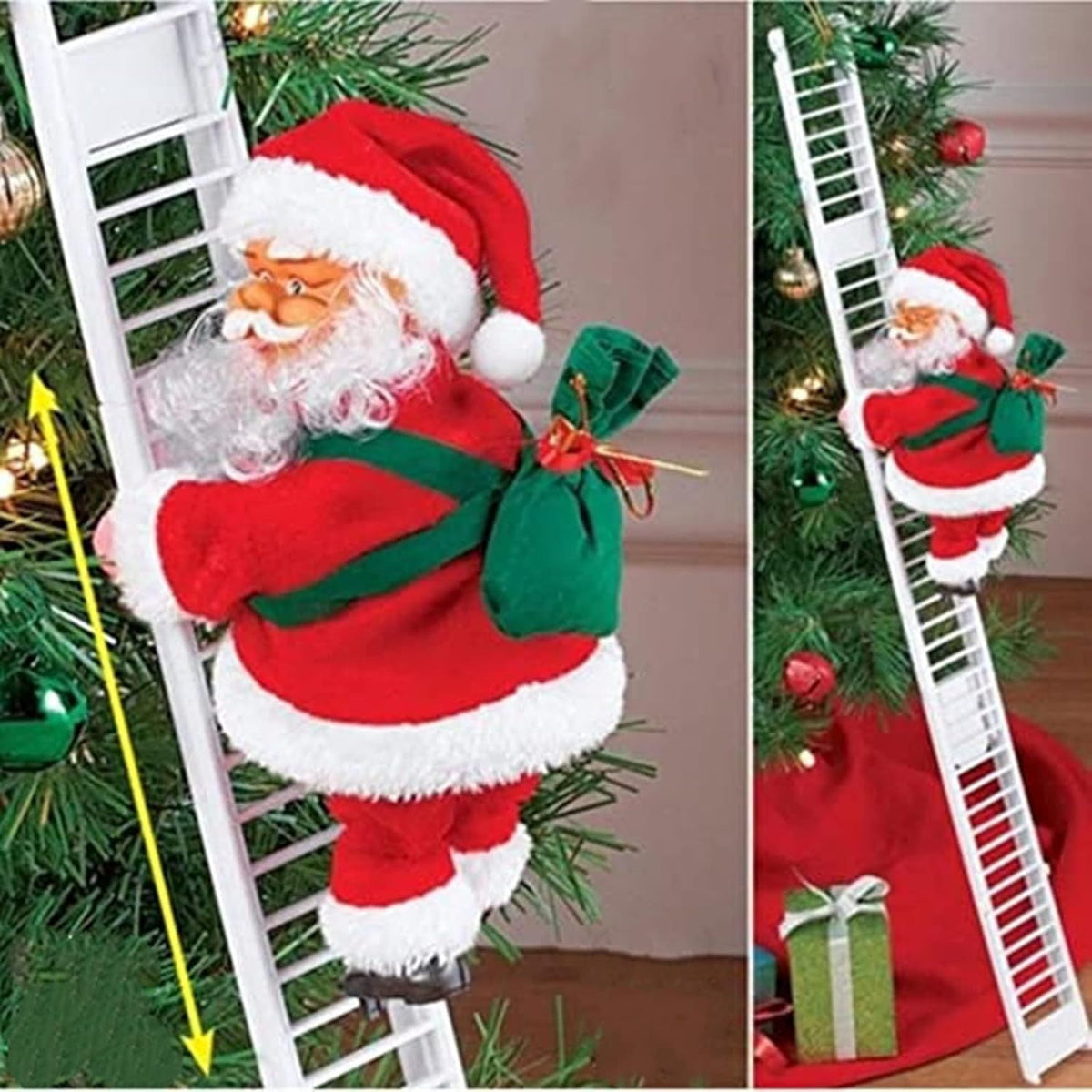 Merriva™ Christmas Electric Climbing Santa with Music & LED Light, Electric Climbing Ladder Santa Claus Doll for Xmas Tree Decorations Hanging Christmas Ornaments Tree Decor Holiday Party Gift