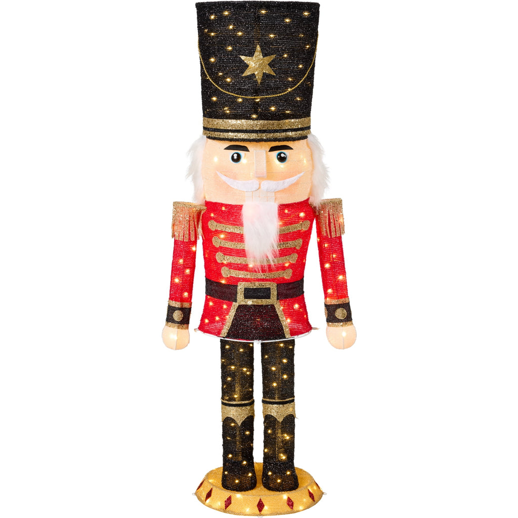 Christmas Nutcracker 5ft Pop upLighted Large Holiday Decoration w/150 Pre-Lit Twinkling LED lights for Outdoor, Indoor - Red/Black