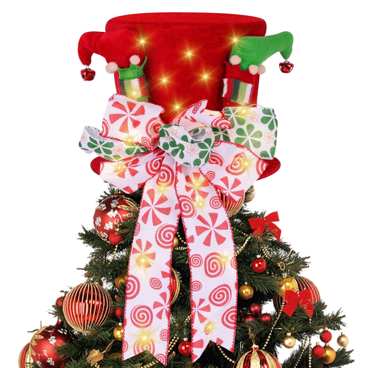 Christmas Tree Decoration Hat, Big Red Hat Decoration Hat, Family Christmas Holiday Winter Decoration With Lights