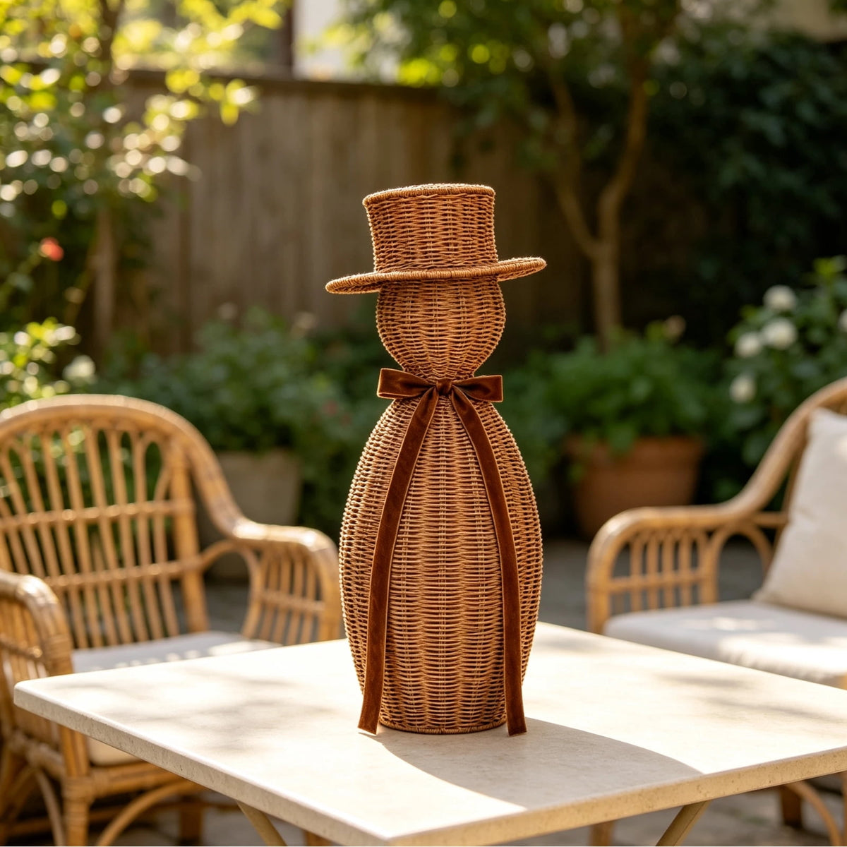 Clearance! Christmas Rattan Snowman with Bow, Christmas Winter Farmhouse Decor Gift, 14"