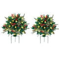 2 Pack Lighted Artificial Christmas Urn Filler, Battery Operated Pre-lit Xmas Pine Trees, Tripod Stake and 20 LED Lights, Holiday Porch Decorations for Porch, Yard, Garden(B)