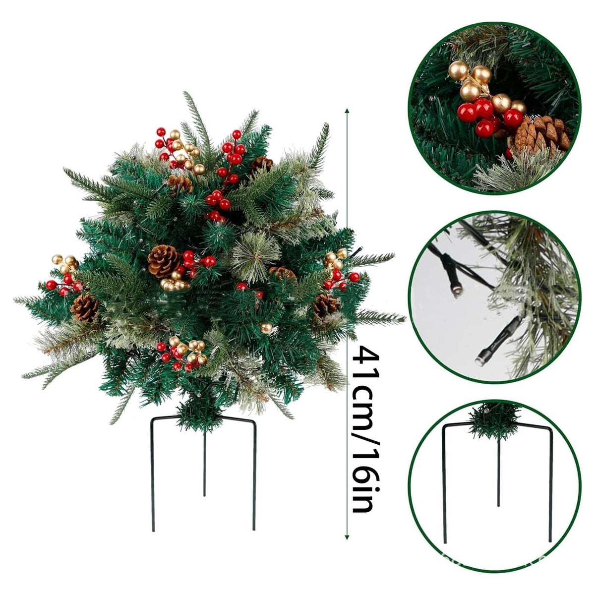 Merriva™ 2 Pack Lighted Artificial Christmas Urn Filler, Battery Operated Pre-lit Xmas Pine Trees