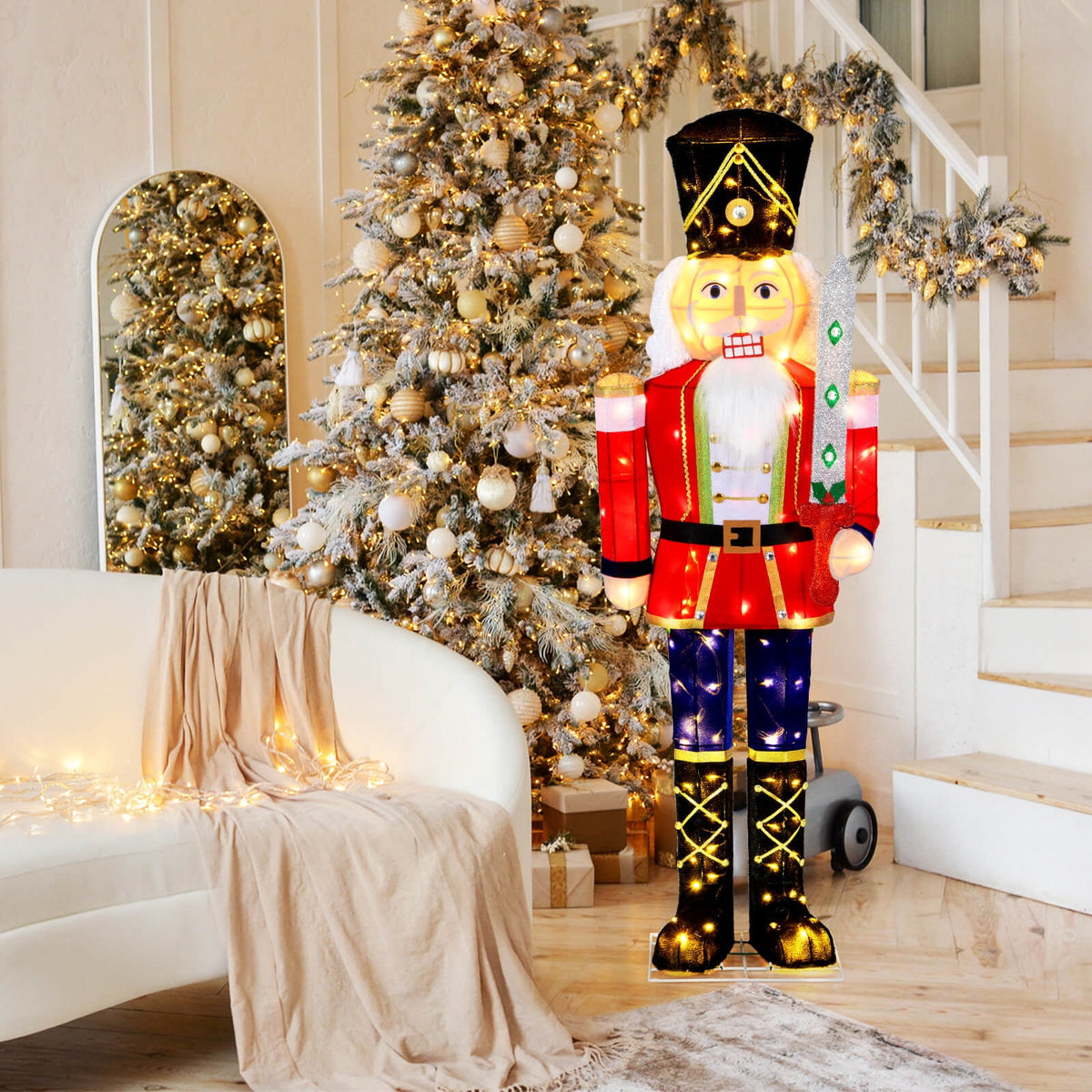 Costway 1 PCS 5 FT Lighted Nutcracker Soldier Outdoor Christmas Decoration with Glitter Sword