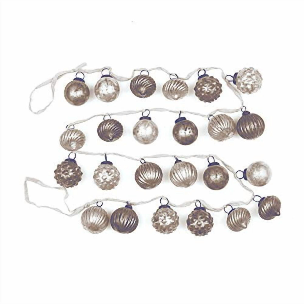 Creative Co-Op Embossed Beige and Cream Ball 72 inch Mercury Glass Christmas Ornament Garland
