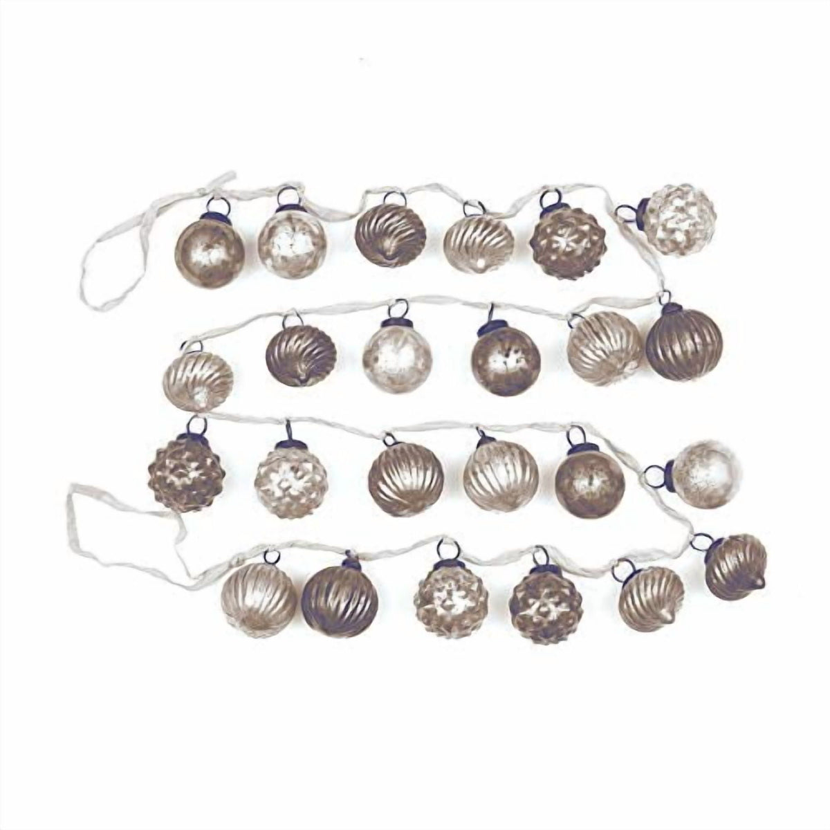 Creative Co-Op Embossed Beige and Cream Ball 72 inch Mercury Glass Christmas Ornament Garland