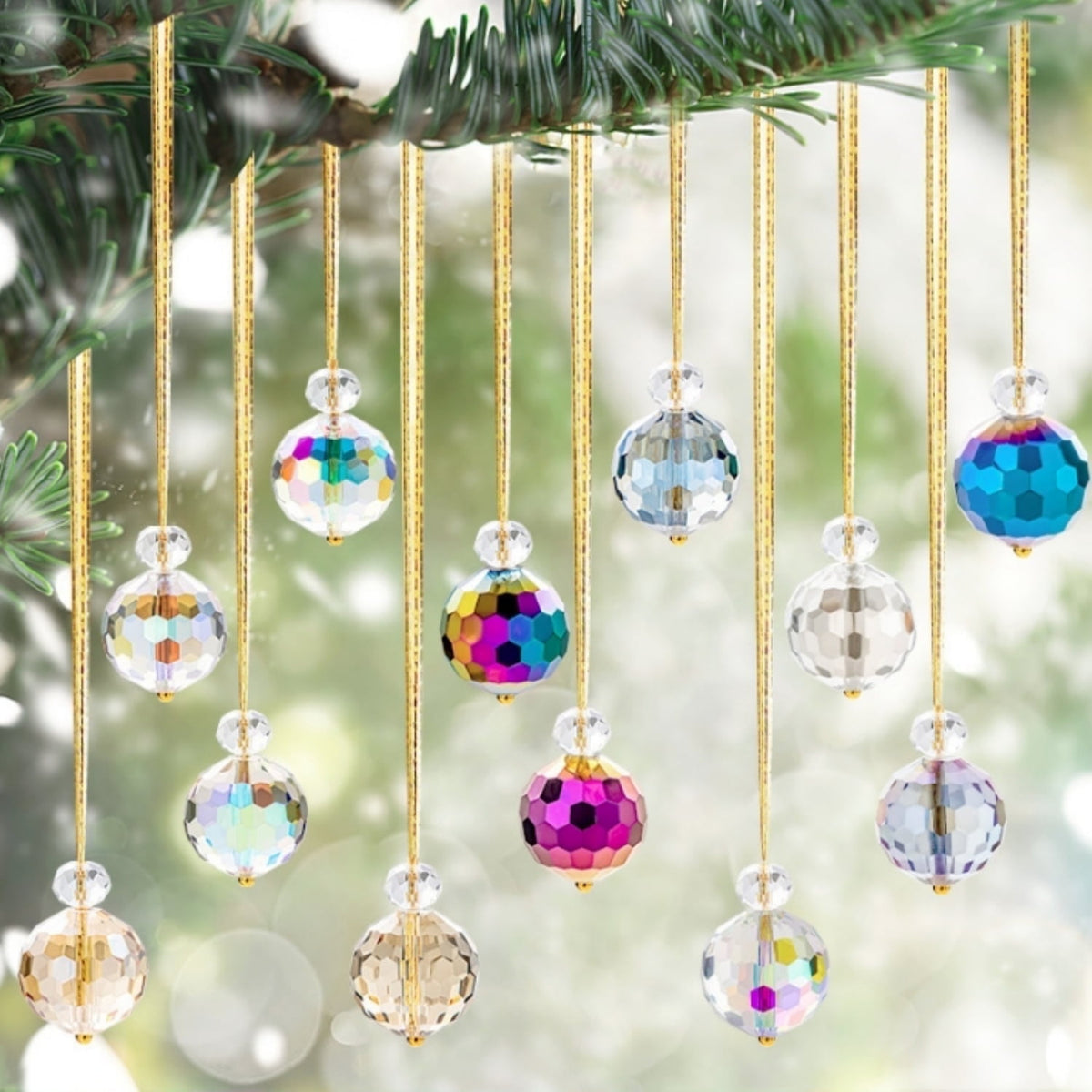 Merriva™ Crystal Christmas Ornaments, 24 Pcs Glass Prism Ball, Crystal Xmas Tree Ornaments