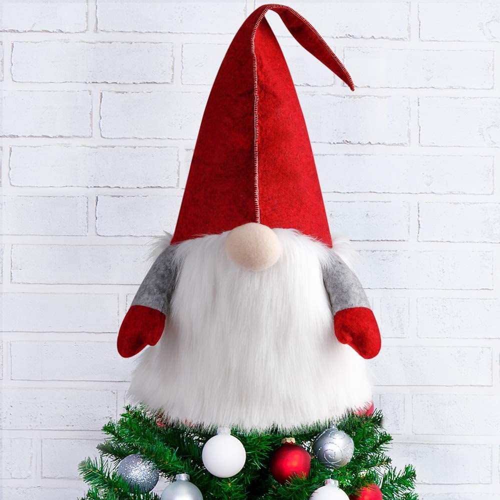 D-FantiX Gnome Christmas Tree Topper, Large Swedish Tomte Gnome Christmas Ornaments Santa Gnomes Plush Scandinavian Christmas Decorations Holiday Home Décor