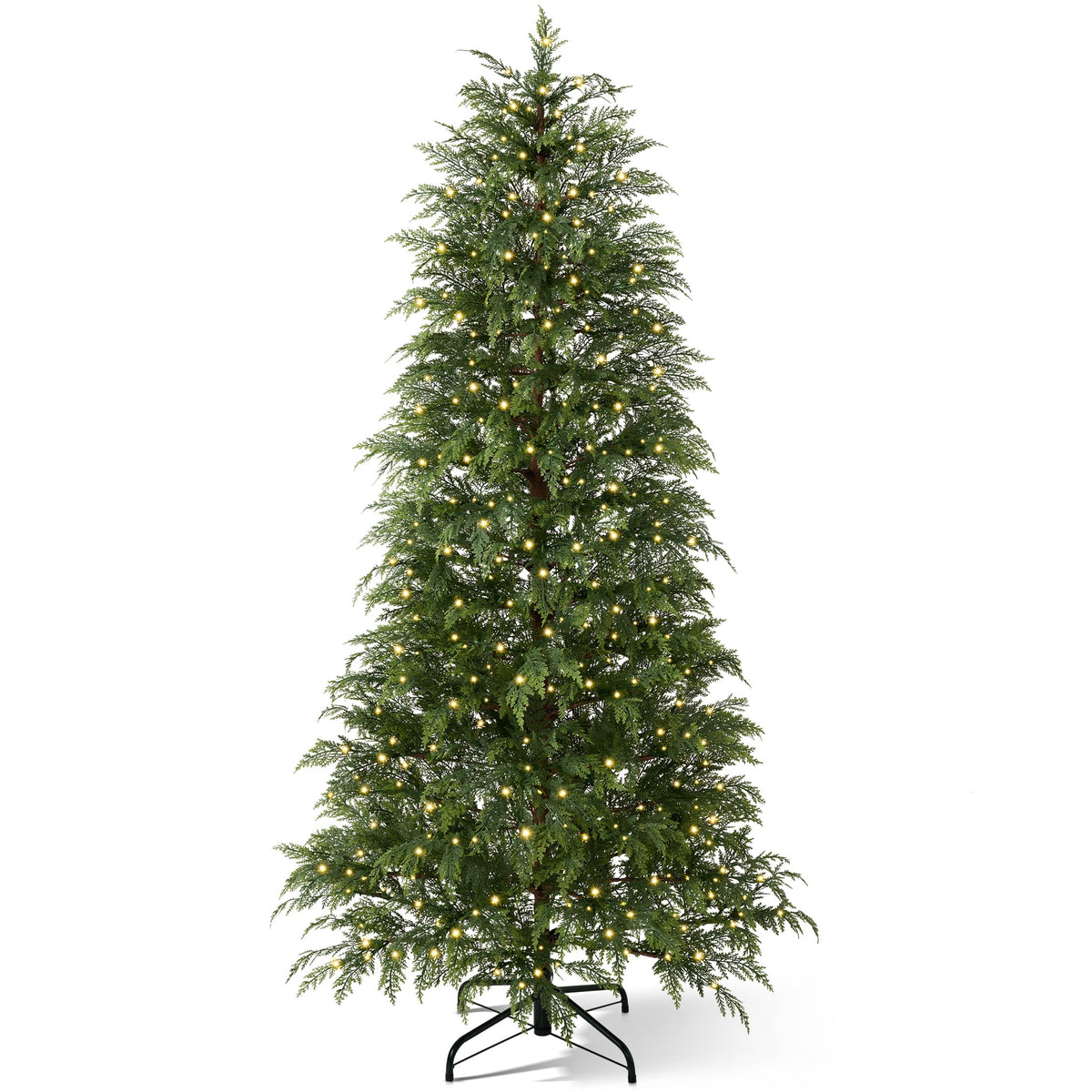  7.5' Pre-Lit Green Cypress Artificial Christmas Tree with 500 Warm White Twinkle LED Lights, Full-Bodied Xmas Tree with Metal Stand, Indoor Holiday Decoration