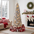 FUNDAZE 6FT Pre-Lit Snow Flocked Slim Artificial Christmas Tree, 550 Tips, 200 Dual-Color LED Lights & 11 Modes for Home, Party & Garden