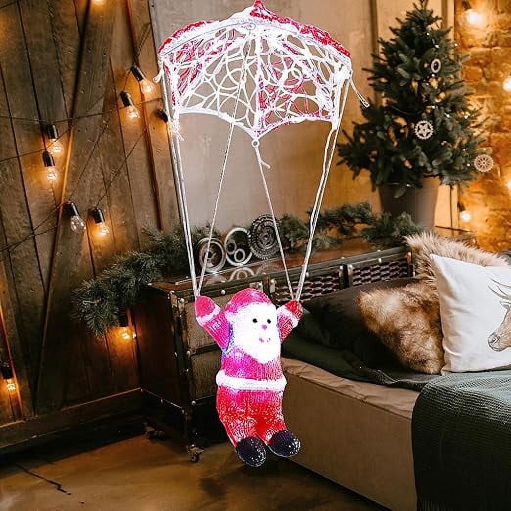 Fuchsun LED Acrylic Santa Claus with Parachute LED Hanging Lights with Timer for Window Living Room Garden Christmas Decoration Indoor Outdoor Holiday Display