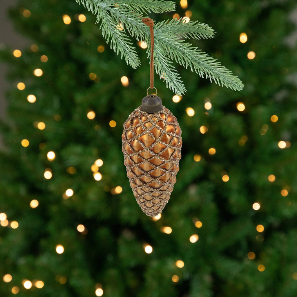 Northlight Glittered Pine Cone Glass Christmas Ornaments - 5" - Brown - Set of 4
