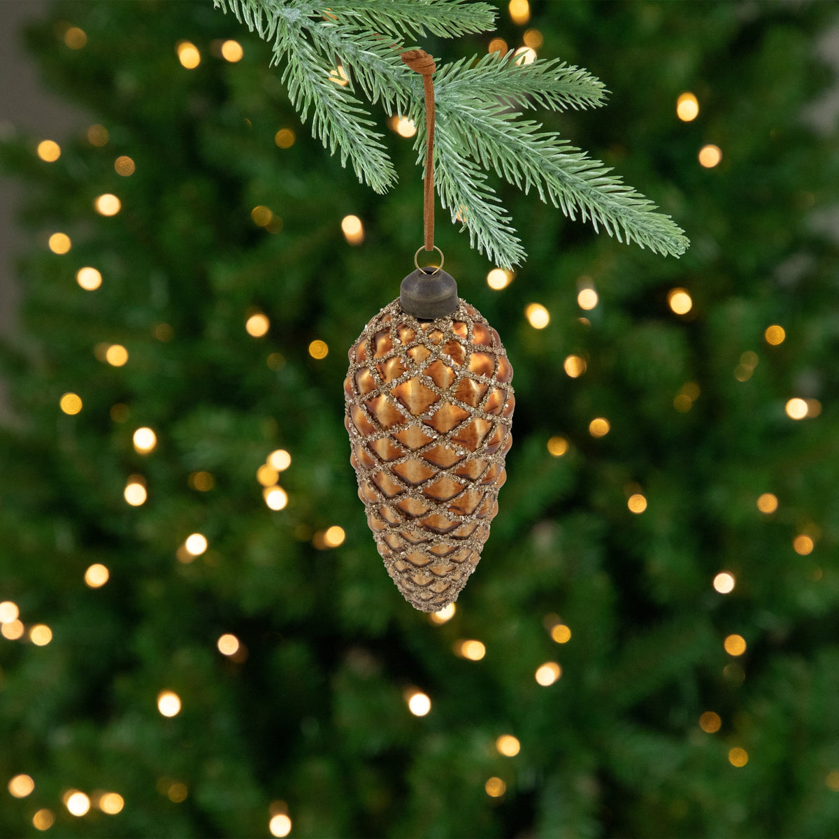 Northlight Glittered Pine Cone Glass Christmas Ornaments - 5" - Brown - Set of 4