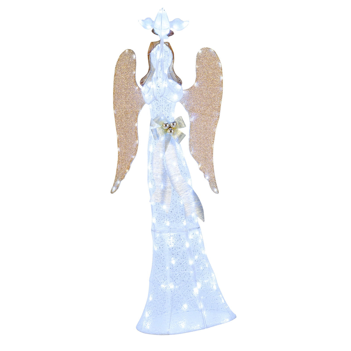 Gymax 3D Lighted Angel Christmas Decoration w/Pigeon Golden Wings 150 LED Lights White & Gold