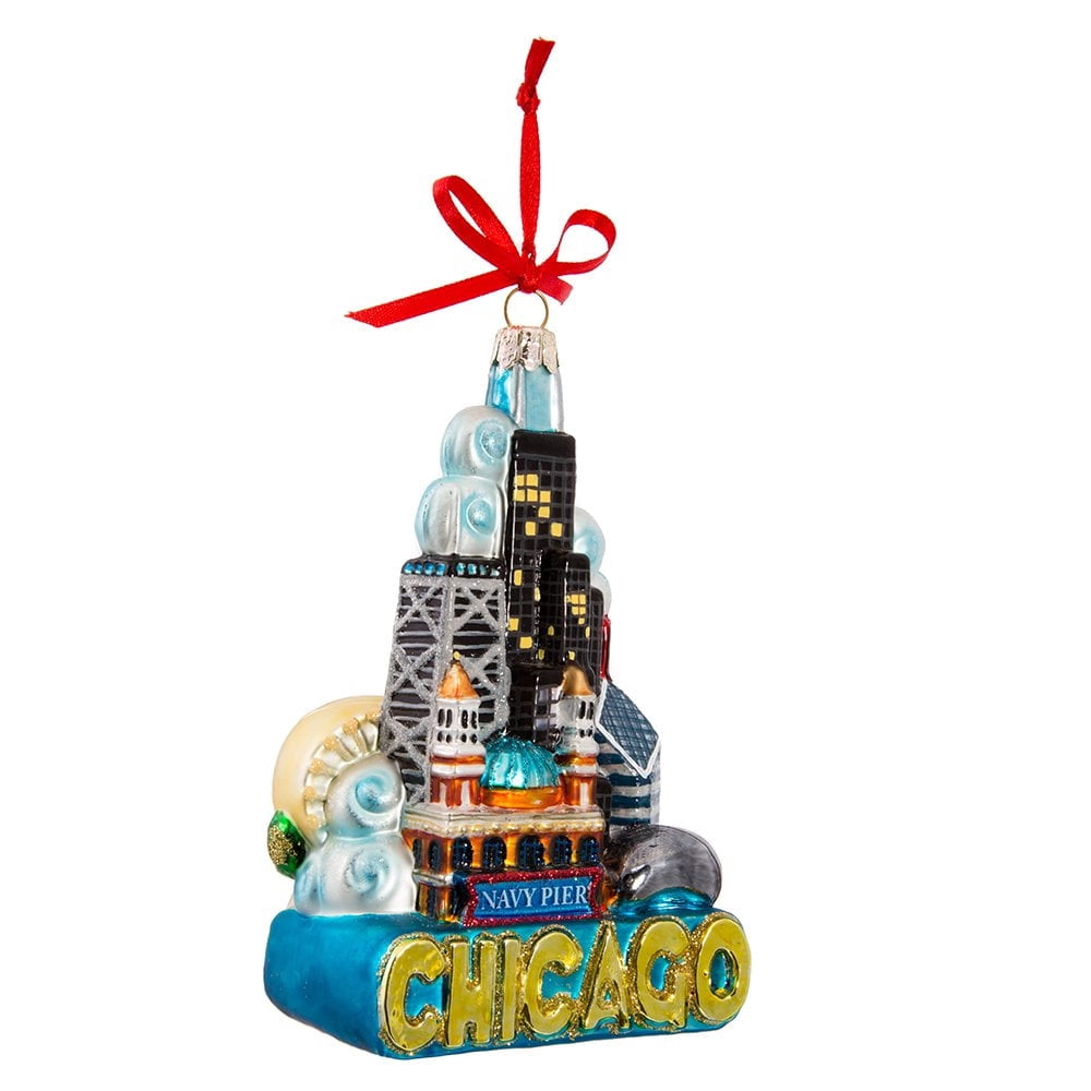 Kurt Adler 5-Inch Chicago Glass Ornament �?? Hand-Painted Christmas Tree Decoration Featuring City Landmarks
