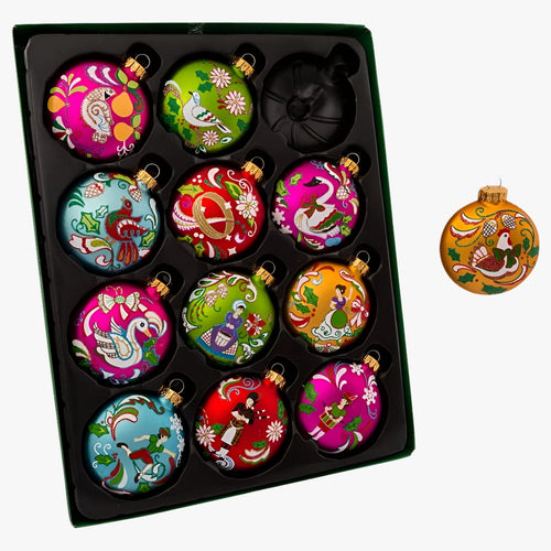 Kurt Adler (#GG0638) 12 Days Christmas Glass Ball Ornaments, 12-Piece Set, 2.5"