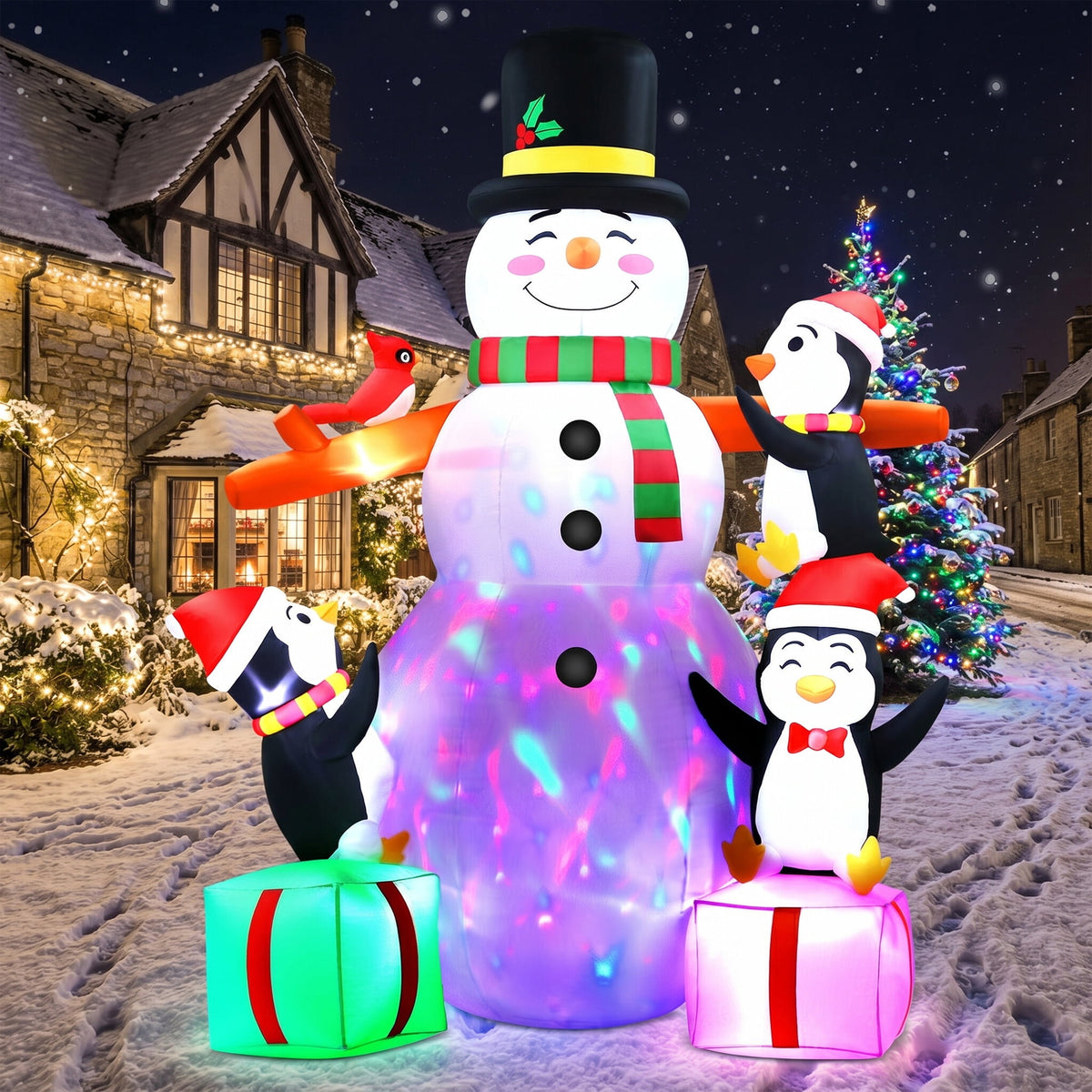 Merriva™ 8 ft Giant Christmas Snowman Inflatable Outdoor Decoration with Build-in Multicolor LEDs, Blow Up Inflatables for Xmas Party Garden Patio Lawn