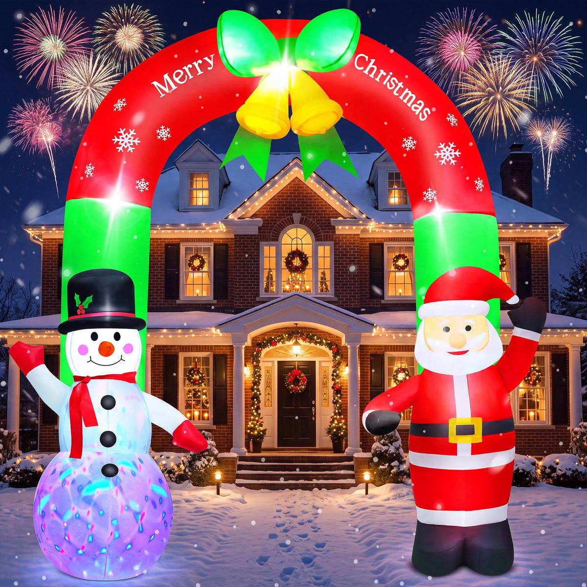 Merriva™ 8FT Christmas Inflatable Archway with Snowman & Christmas Tree, Blow Ups Xmas Inflatable with LED Lights