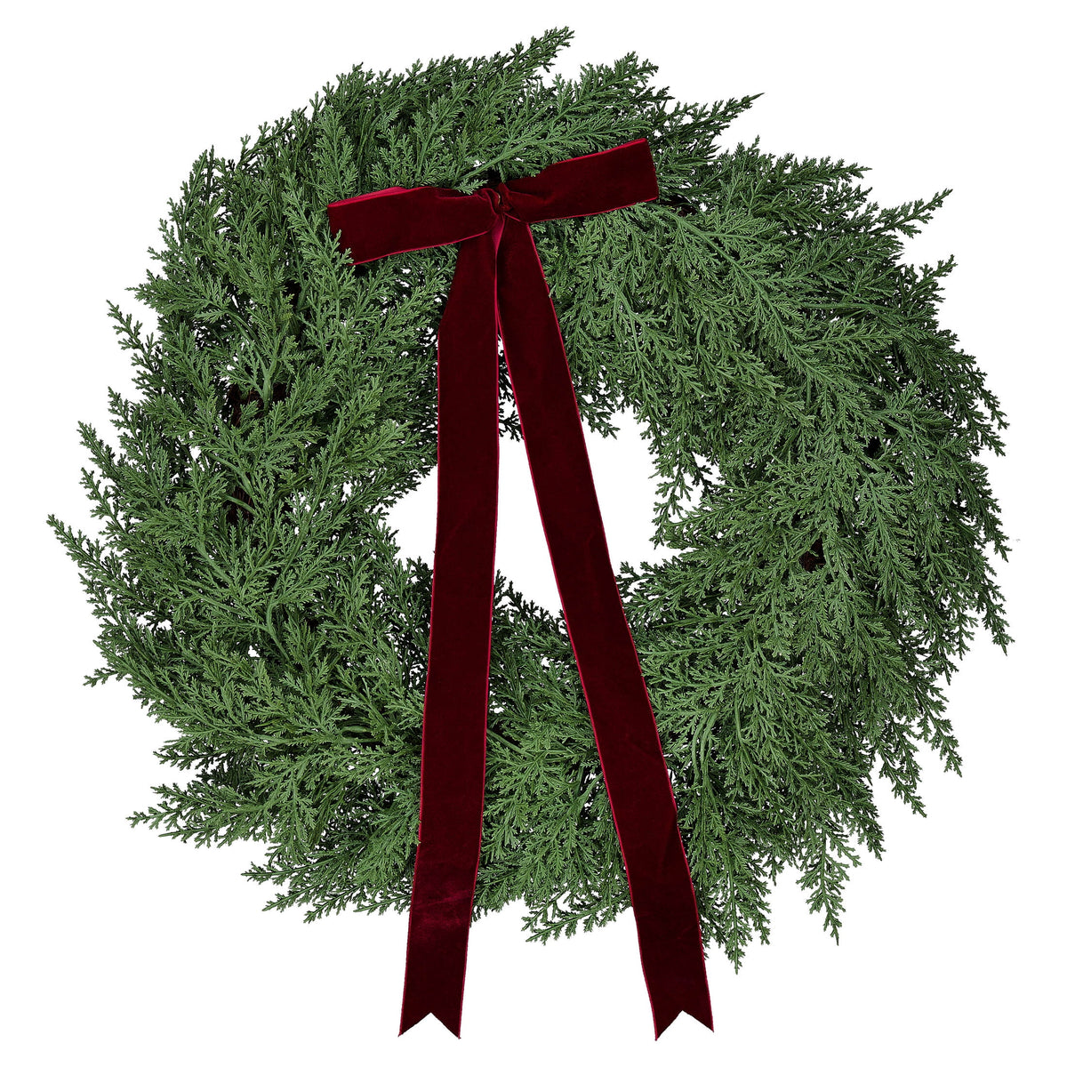  Natural Feel Cedar Artificial Christmas Wreath with Bow, Green, 22"