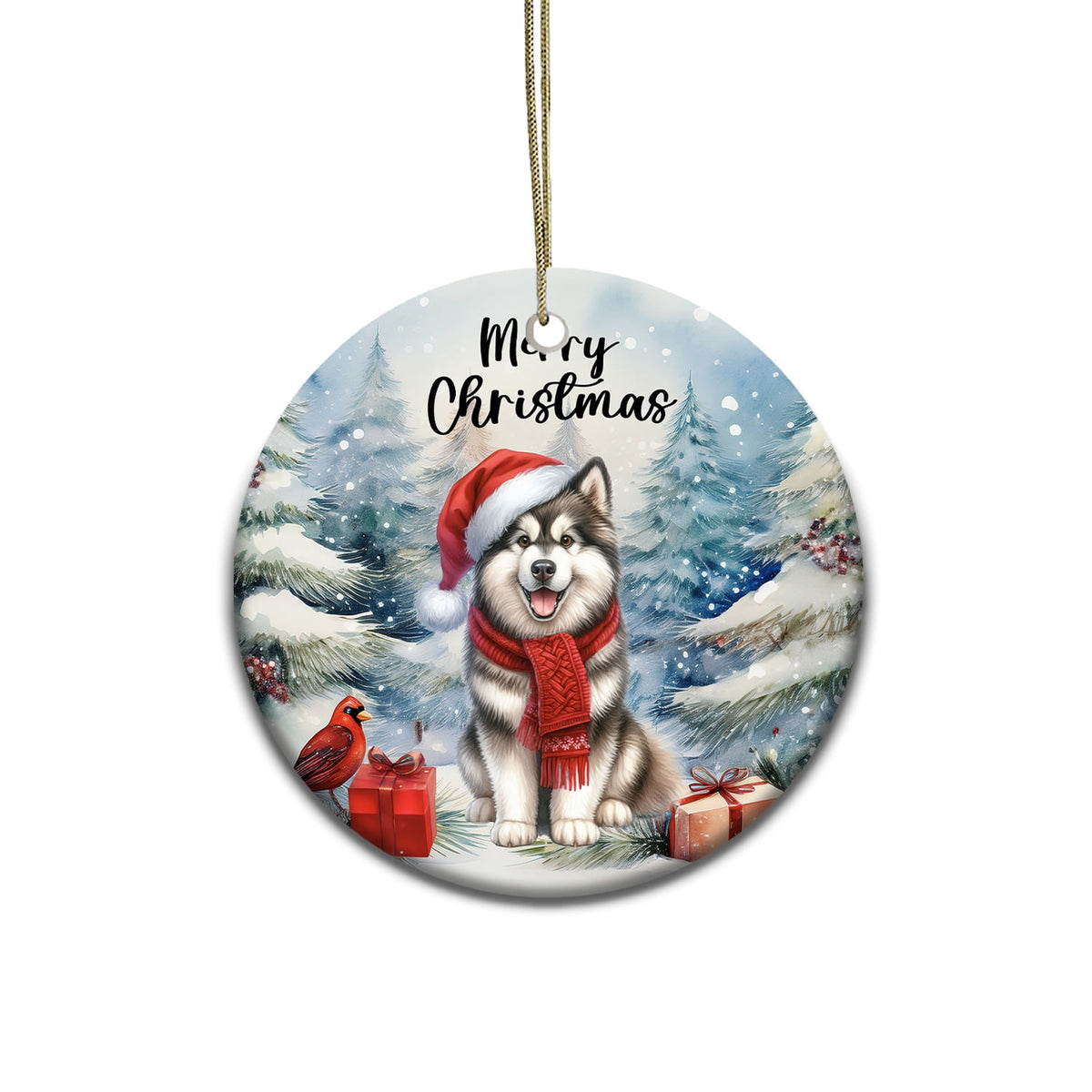 Merriva™ Merry Christmas German Shepherd Enjoys Woofmas Winter Xmas Holiday Ceramic Round Ornament Alsatian Dog Lover Gifts Home Tree Decor - 02022