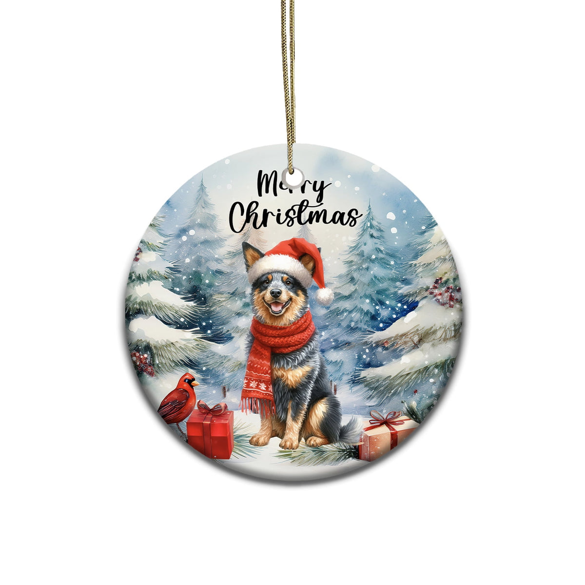 Merriva™ Merry Christmas German Shepherd Enjoys Woofmas Winter Xmas Holiday Ceramic Round Ornament Alsatian Dog Lover Gifts Home Tree Decor - 02022