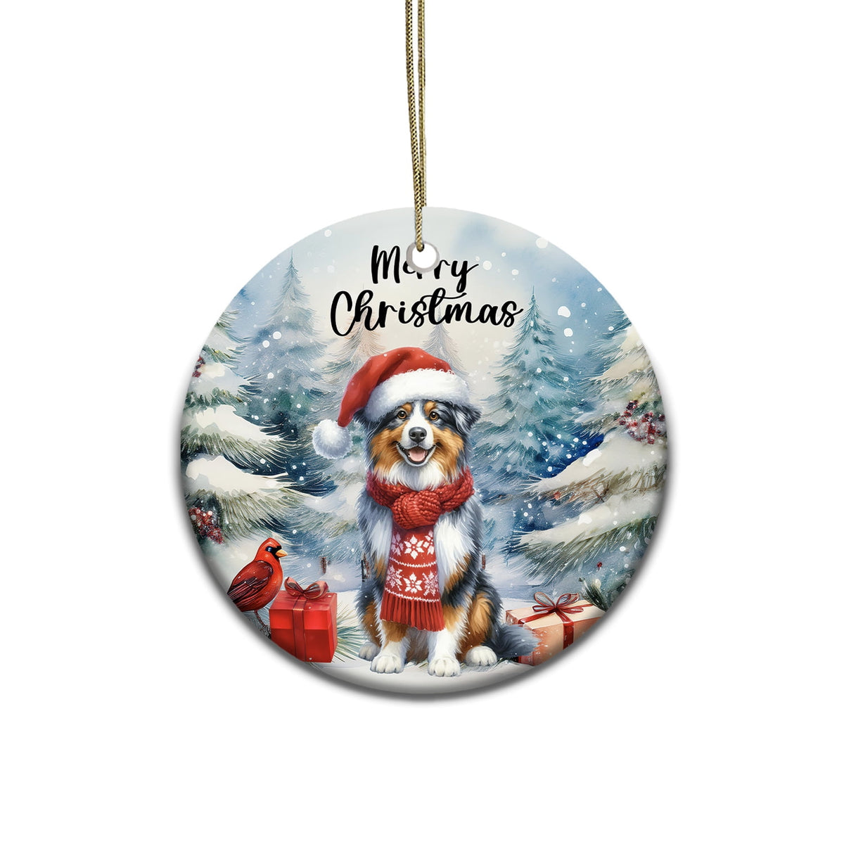 Merriva™ Merry Christmas German Shepherd Enjoys Woofmas Winter Xmas Holiday Ceramic Round Ornament Alsatian Dog Lover Gifts Home Tree Decor - 02022