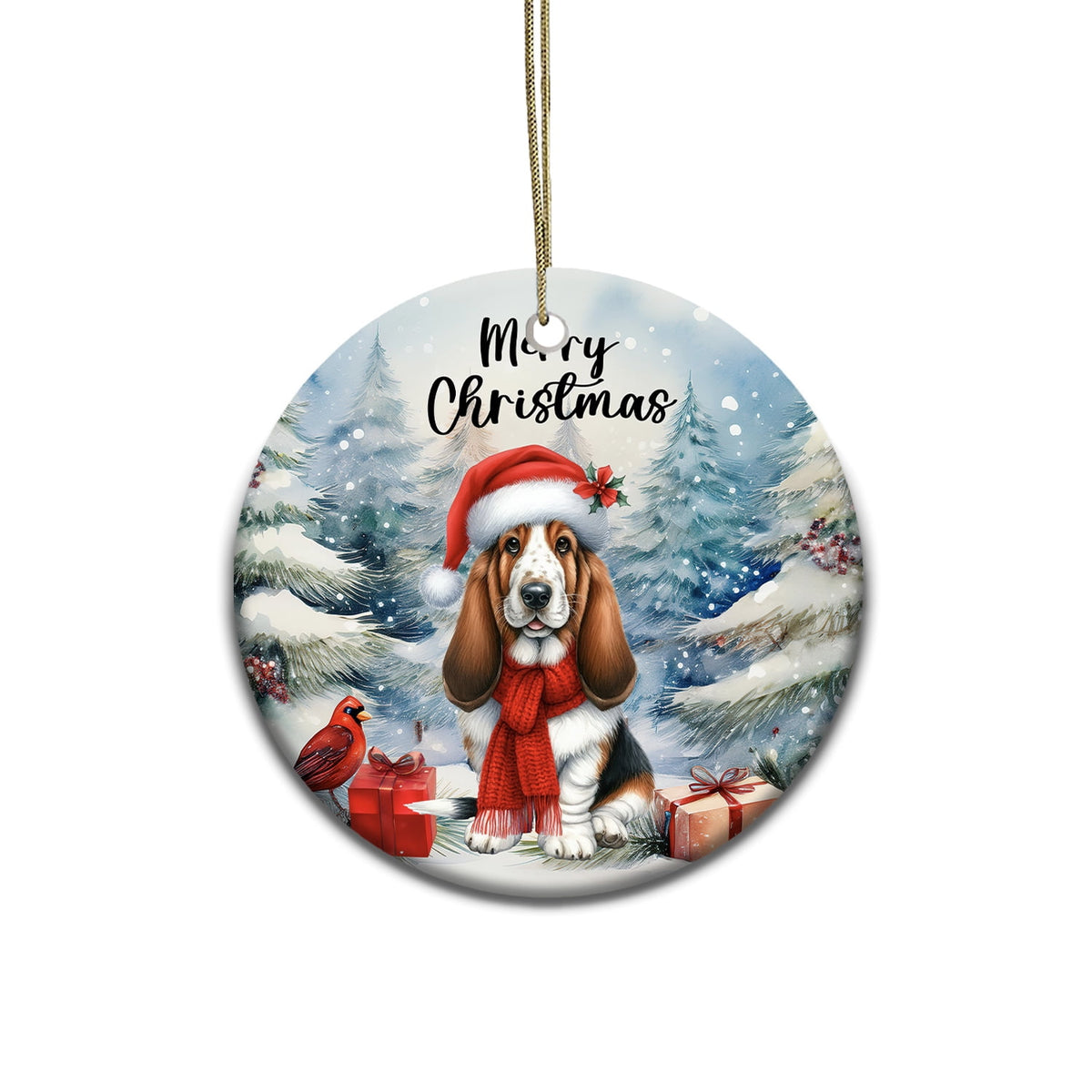 Merriva™ Merry Christmas German Shepherd Enjoys Woofmas Winter Xmas Holiday Ceramic Round Ornament Alsatian Dog Lover Gifts Home Tree Decor - 02022