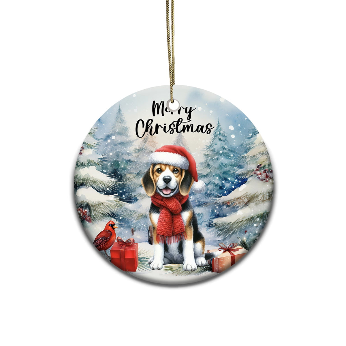Merriva™ Merry Christmas German Shepherd Enjoys Woofmas Winter Xmas Holiday Ceramic Round Ornament Alsatian Dog Lover Gifts Home Tree Decor - 02022